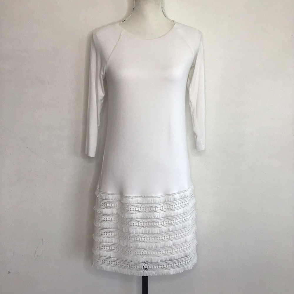 Bailey 44 Elegant Classic White T’Shirt Crochet Lace Skirt Summer Sheath Dress M